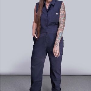 Wildfang High Waisted Sleeveless Jumpsuit Coverall - Navy M